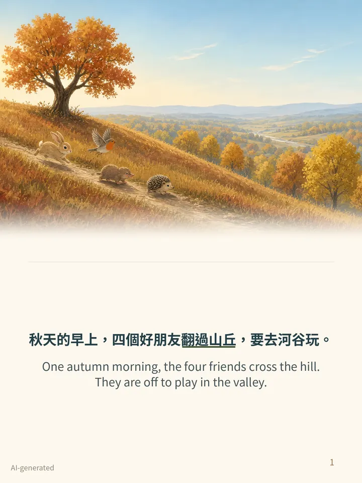 Pip and the Fog, story page 1: illustration with Traditional Chinese and English text