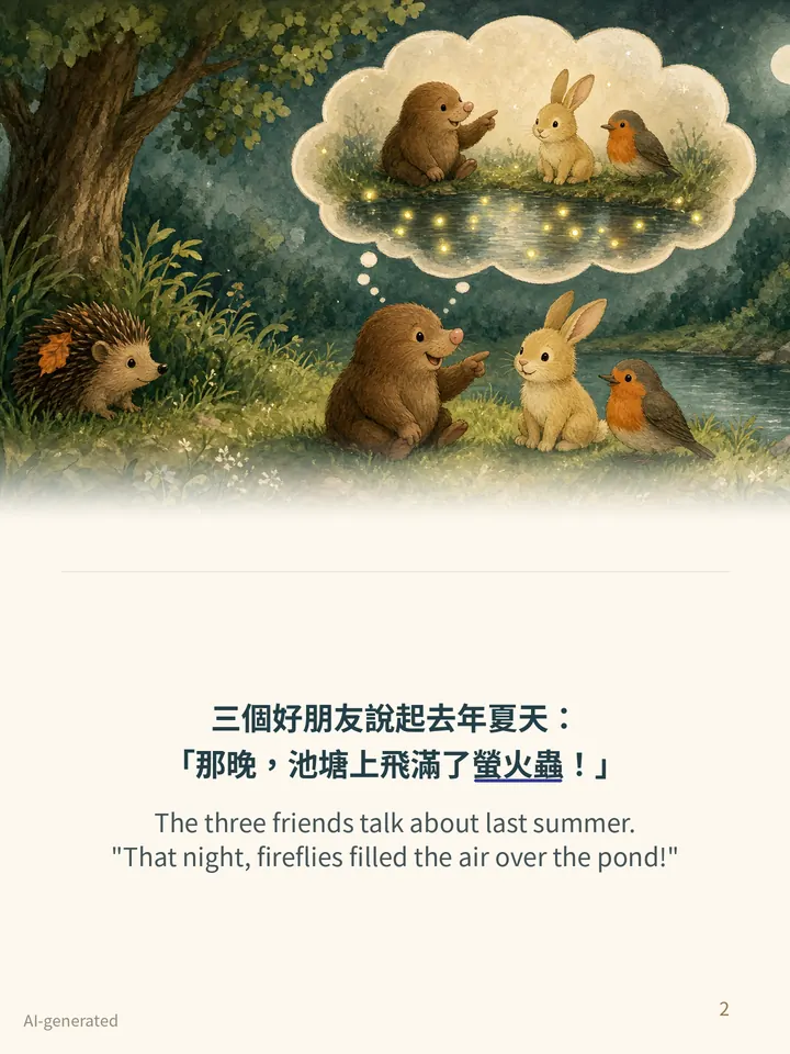 Pip and the Friendship Circle, story page 2: illustration with Traditional Chinese and English text