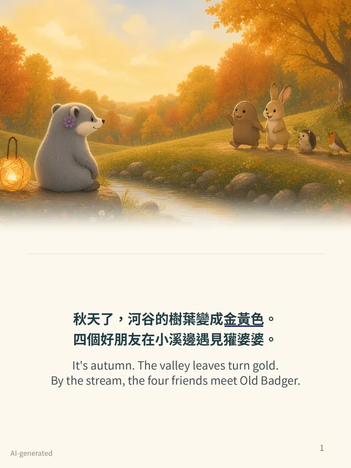 Pip and the Little Lantern, story page 1: illustration with Traditional Chinese and English text