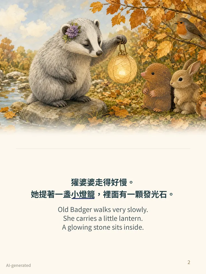 Pip and the Little Lantern, story page 2: illustration with Traditional Chinese and English text