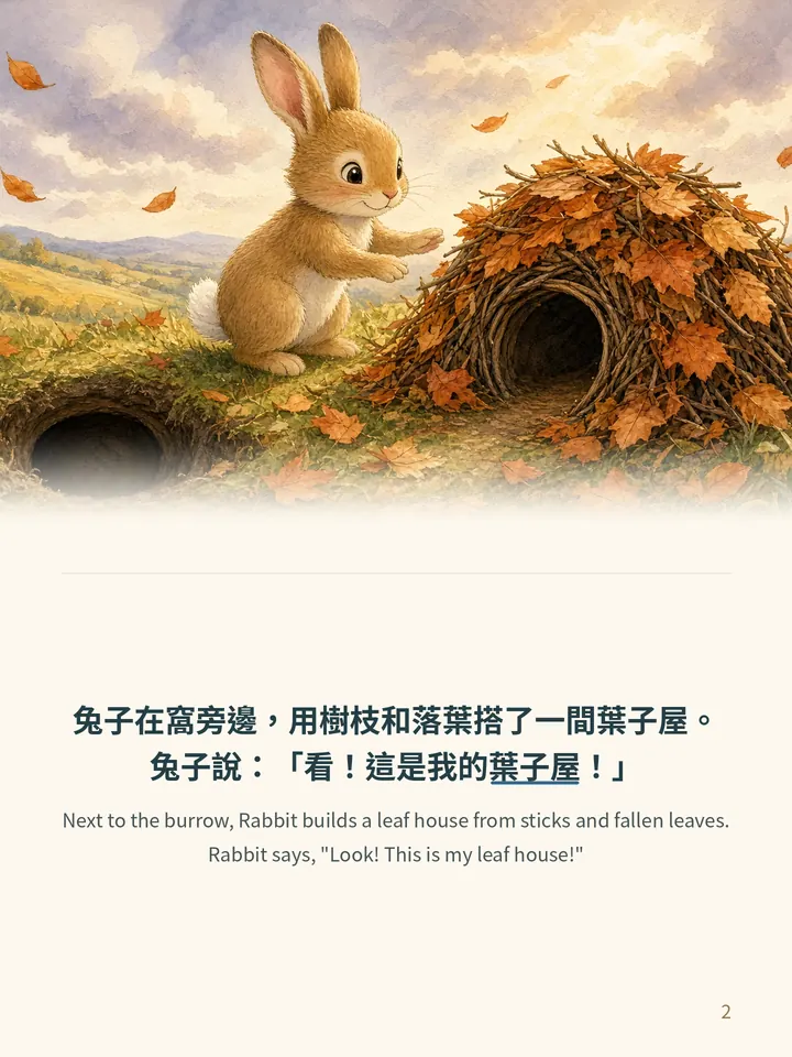 Pip and the Windy Day, story page 2: illustration with Traditional Chinese and English text