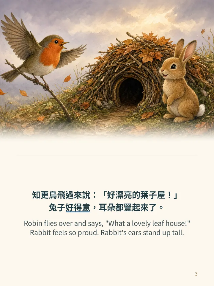 Pip and the Windy Day, story page 3: illustration with Traditional Chinese and English text